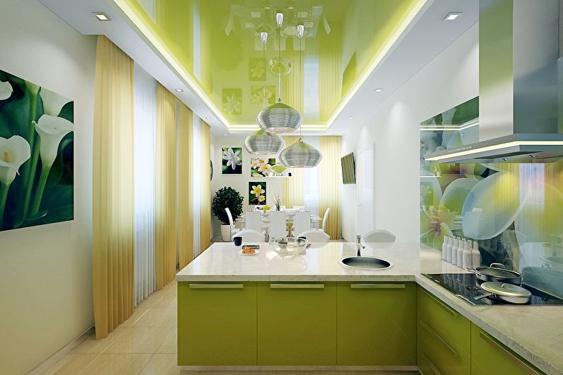 Plasterboard ceiling design in the kitchen - photo