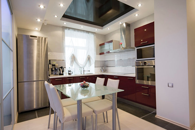 Plasterboard ceiling design in the kitchen - photo