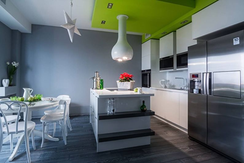 Plasterboard ceiling design in the kitchen - photo