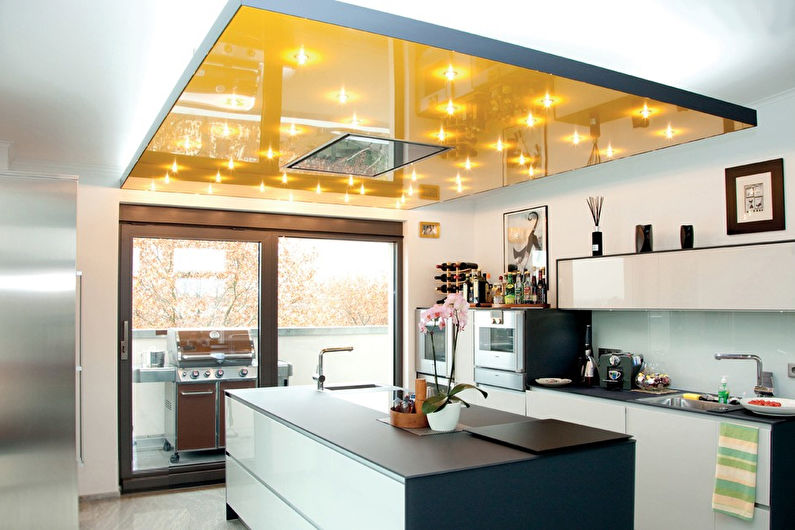 Plasterboard ceiling design in the kitchen - photo