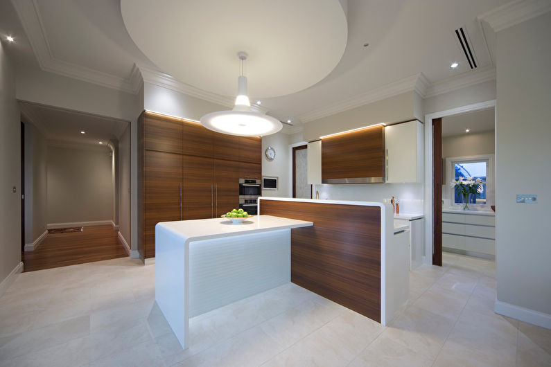 Plasterboard ceiling design in the kitchen - photo