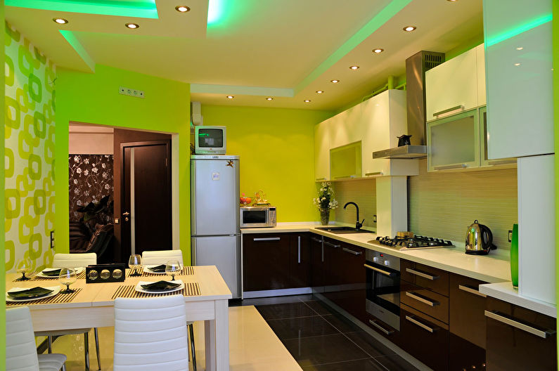 Plasterboard ceiling design in the kitchen - photo