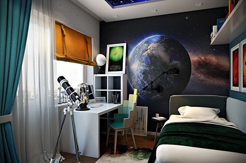 Papel de parede para quarto de criança em estilo espacial