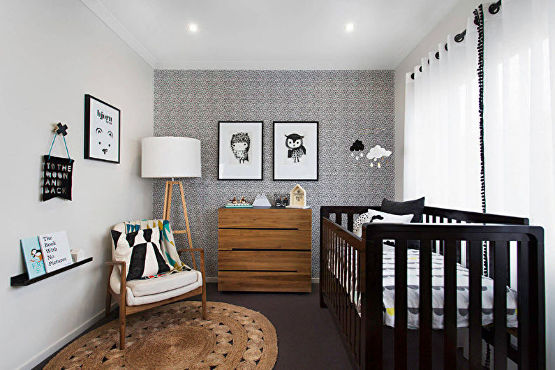 Black and white wallpaper for a small children's room - photo