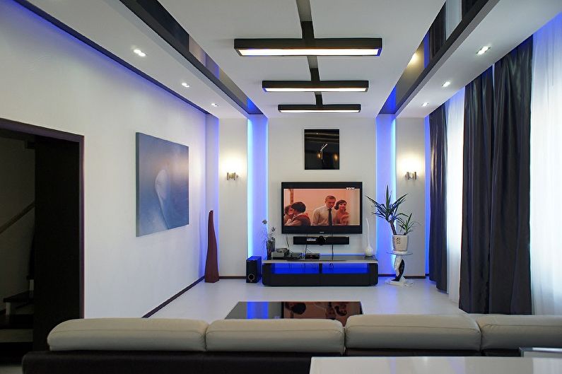 Blauwe high-tech stijl woonkamer - interieur