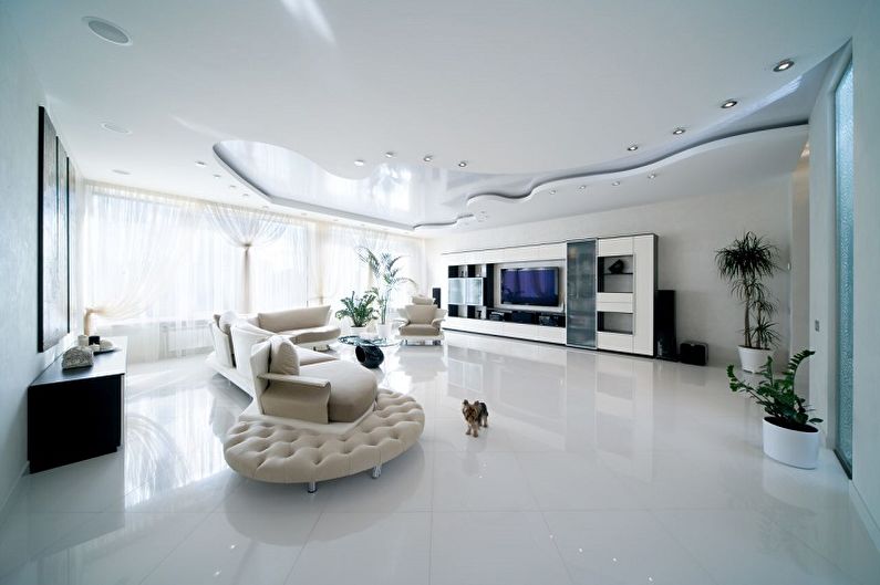 Disenyo ng High-tech na Living Room - Tapos na ang Ceiling