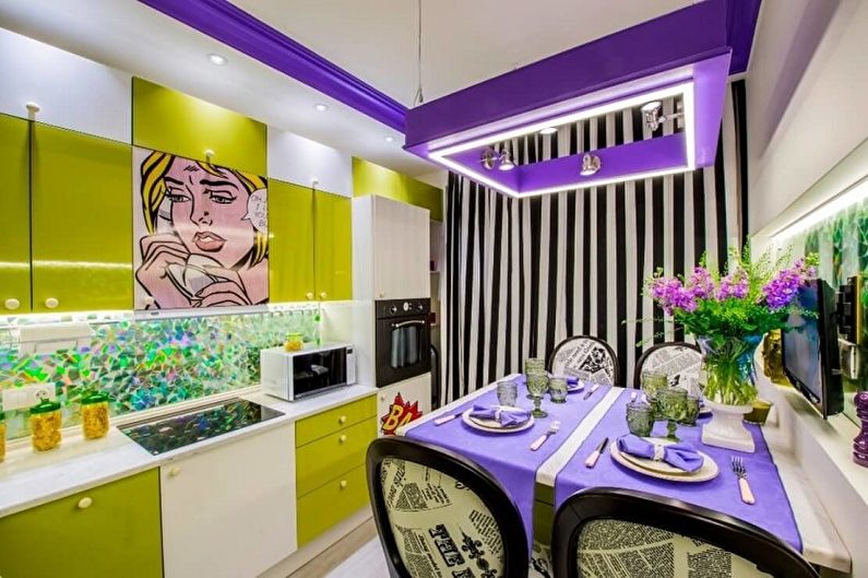 Paarse keuken in pop-art stijl - interieur