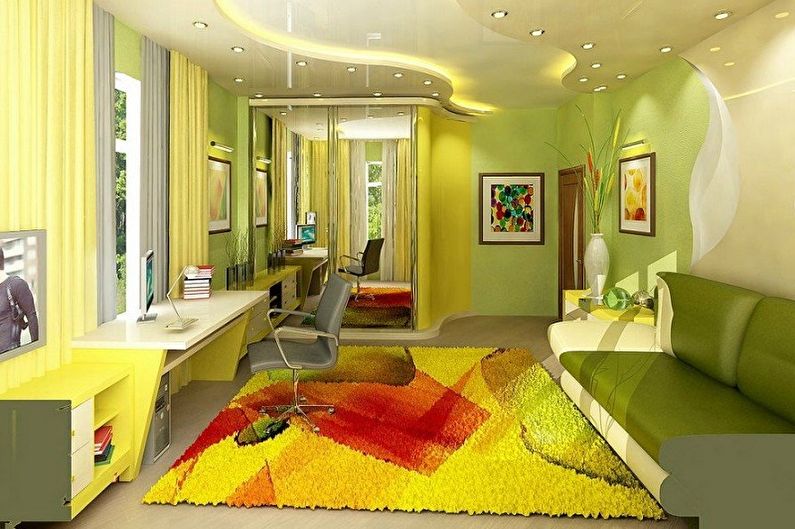 Verde con amarillo: la combinación de colores en el interior