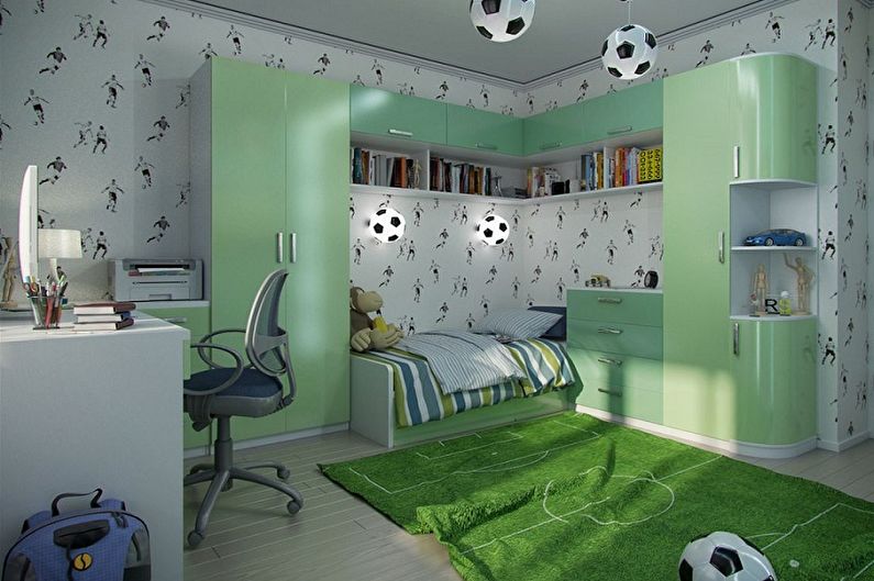 Color verde en el interior de una habitación infantil - Combinación de colores.