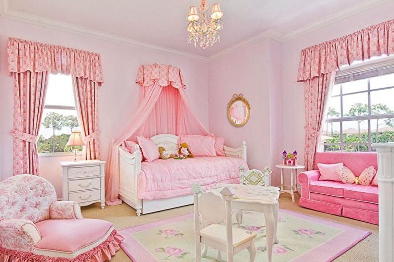 Pink na silid ng mga bata - interior design ng larawan