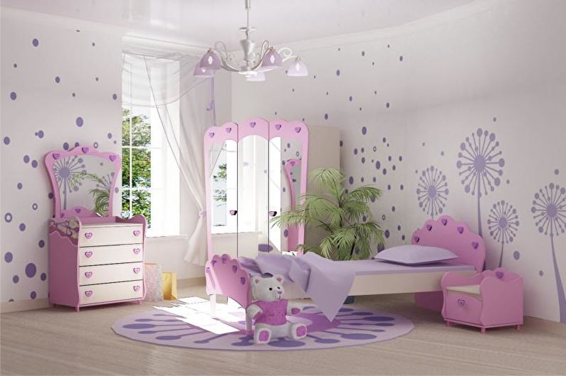 Pink na silid ng mga bata - interior design ng larawan