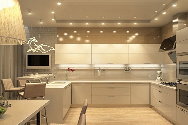 Beige Kitchen Design - Iluminación