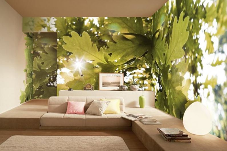 3D-wallpaper in the interior of the living room