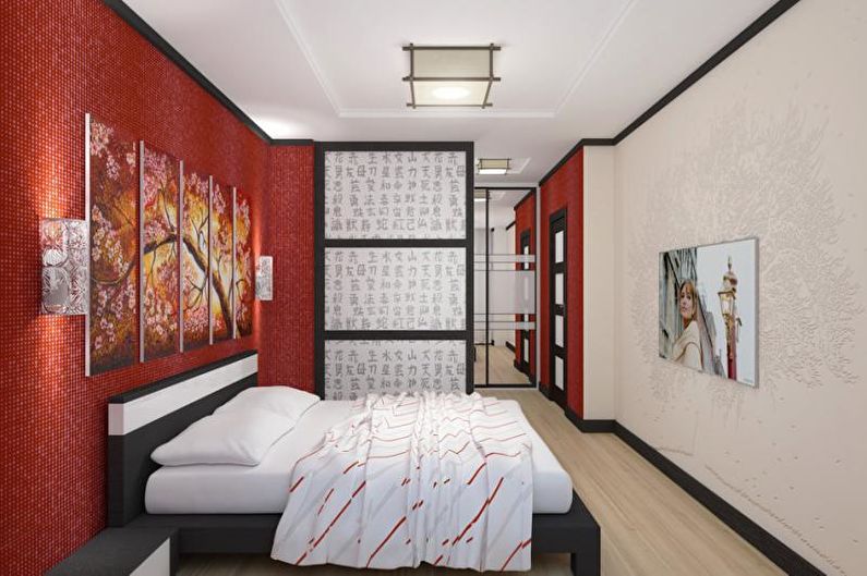 Japanese Style Red Bedroom - Interior Design