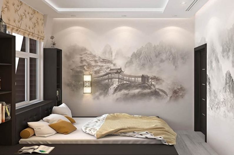 Design de quarto de estilo japonês - decoração de parede