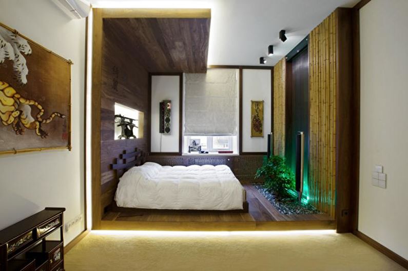 Diseño de dormitorio de estilo japonés: decoración e iluminación