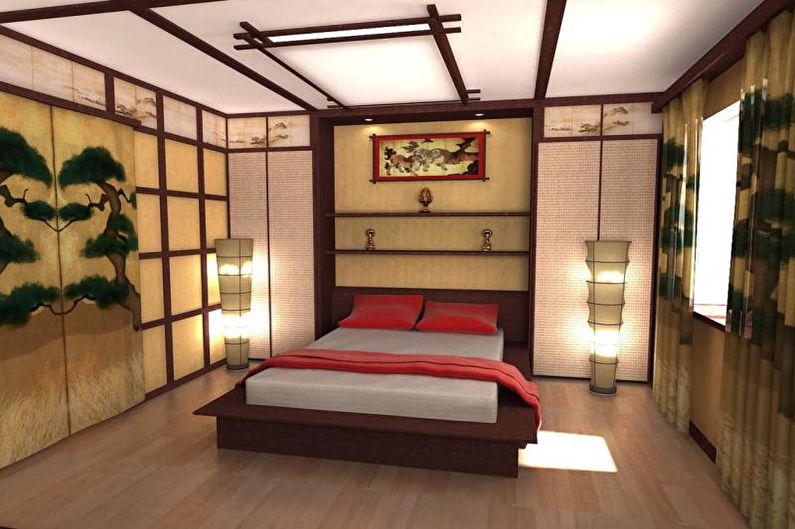 Dormitorio de estilo japonés - foto de diseño de interiores