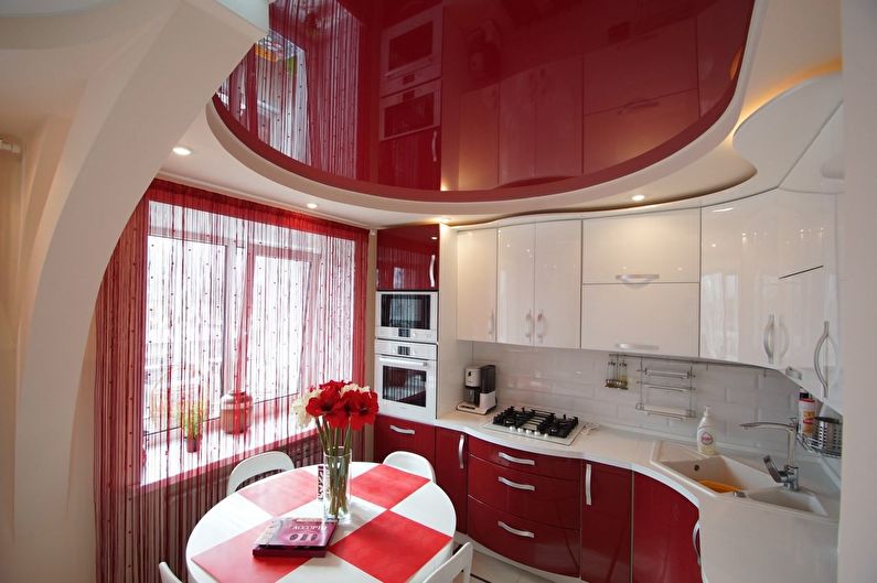 Glossy stretch ceilings for the kitchen