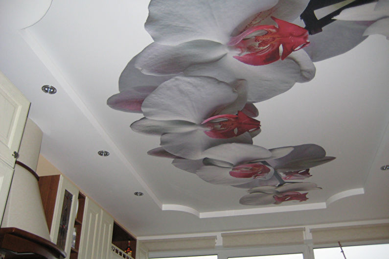 Stretch ceilings with photo printing for the kitchen