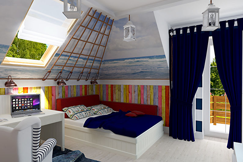 Interior design of a children's room in the attic - photo