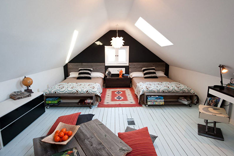 Interior design of a children's room in the attic - photo