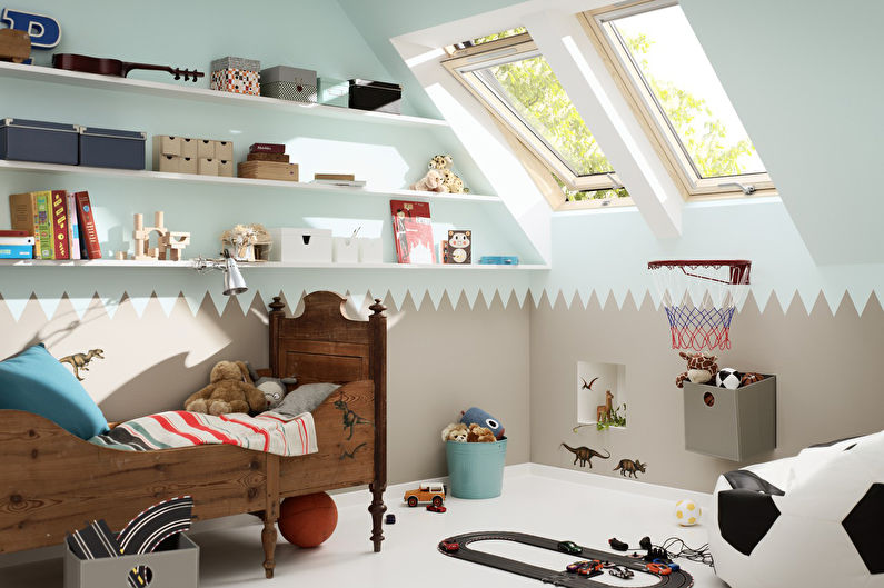 Interior design of a children's room in the attic - photo