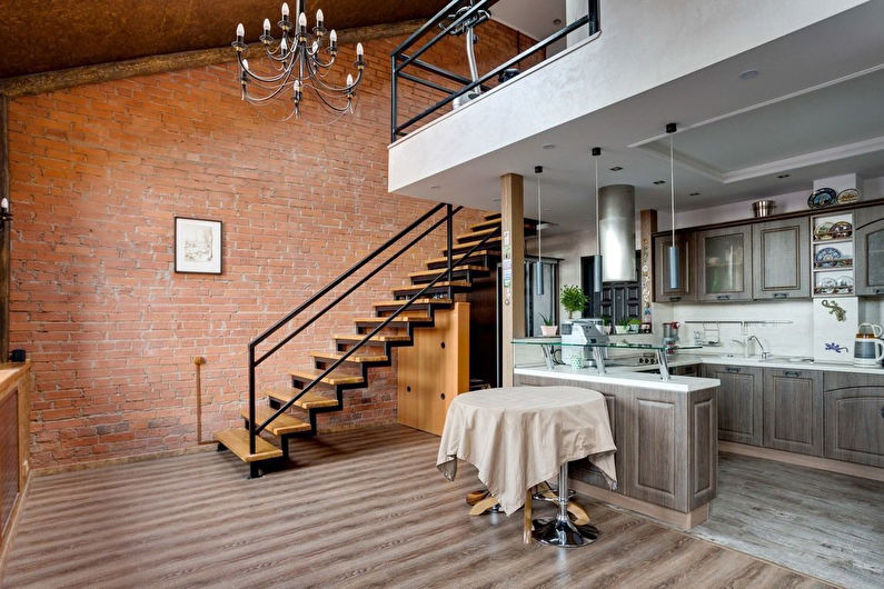 Stairs to the second floor in the loft style