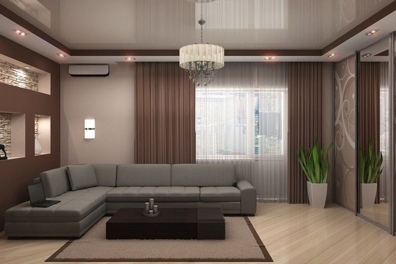 Living room design 16 sq.m. - ceiling decoration