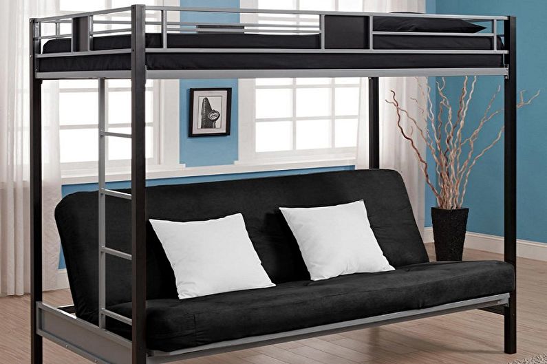 Bunk bed na may sofa - larawan