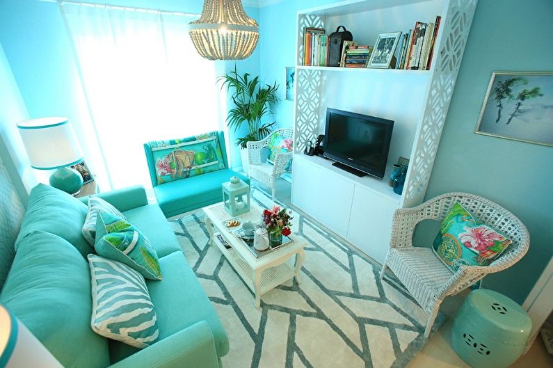 Turquoise woonkamer foto - Interior Design