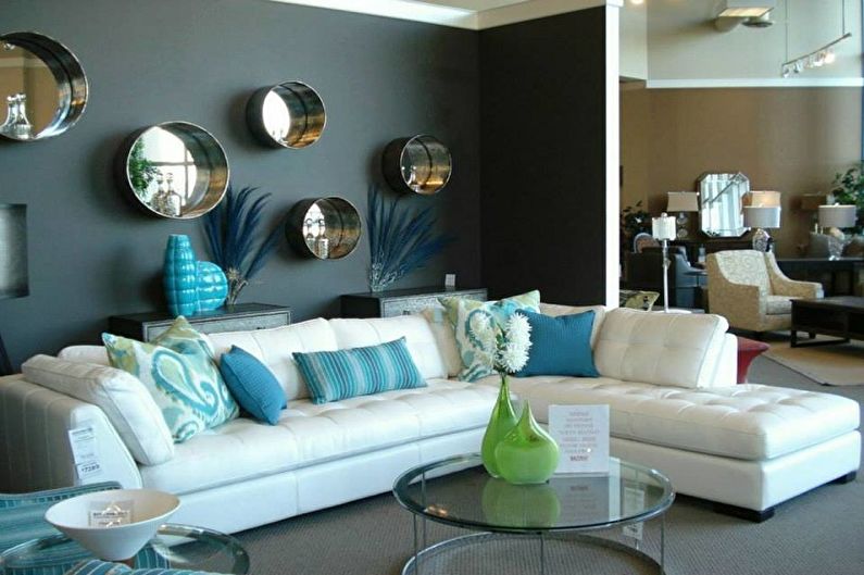 Turquoise woonkamer foto - Interior Design