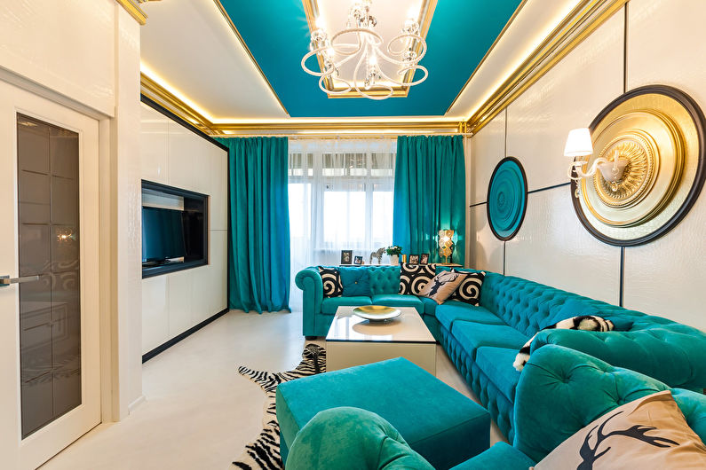 Turquoise woonkamer foto - Interior Design