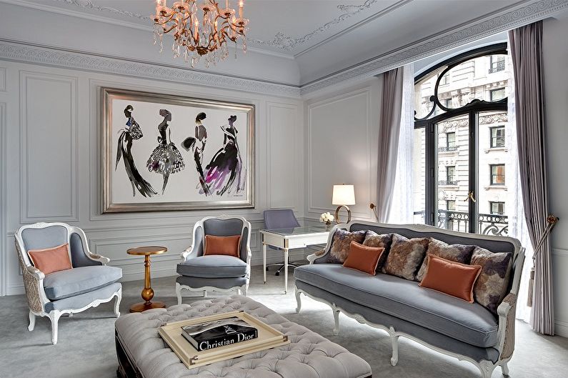 Salon gris dans un style classique - Design d'intérieur