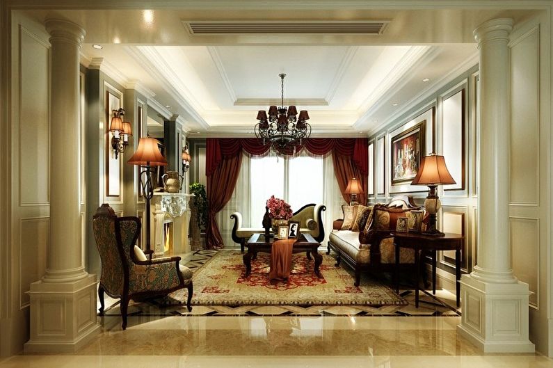 The interior design of the living room in a classic style - photo