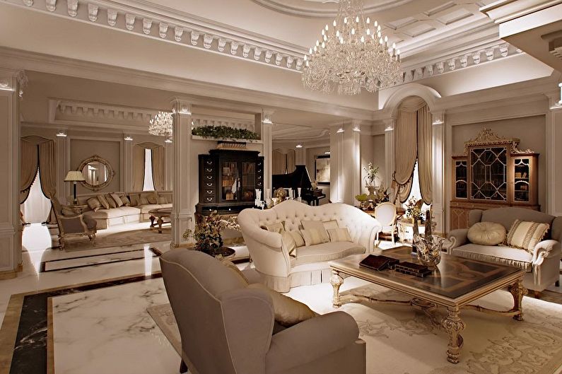 The interior design of the living room in a classic style - photo