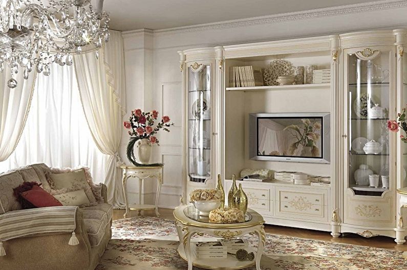 The interior design of the living room in a classic style - photo