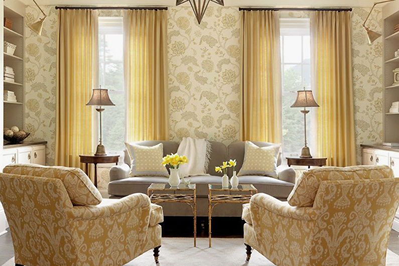 Beige wallpaper in the living room - Interior Design