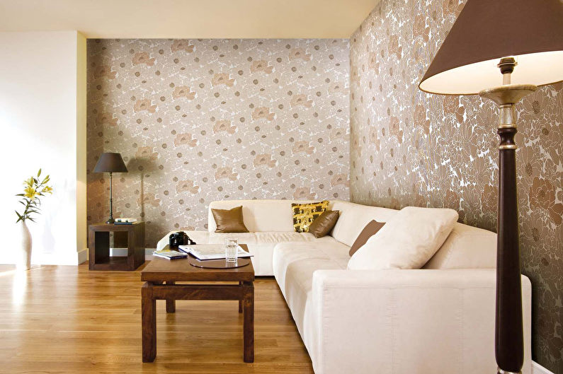 Beige wallpaper in the living room - Interior Design