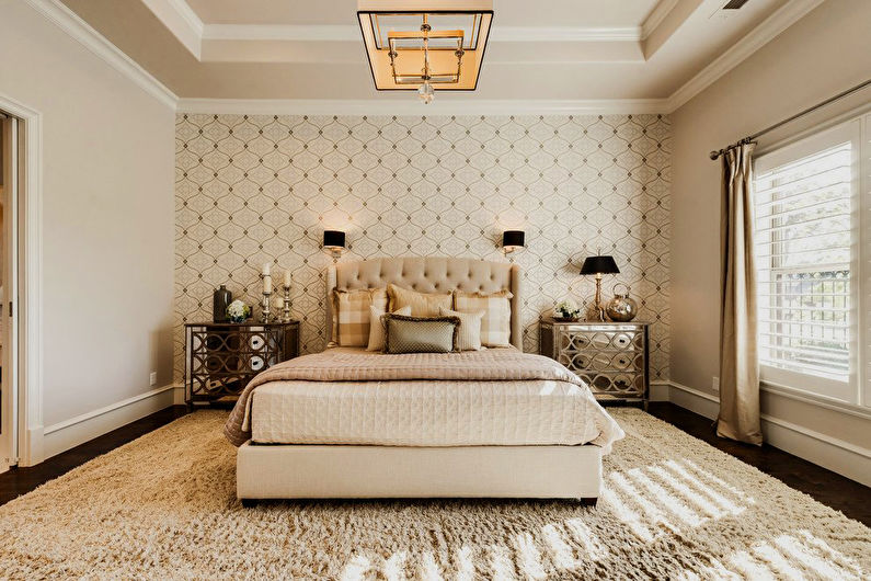 Beige wallpaper in the bedroom - Interior Design