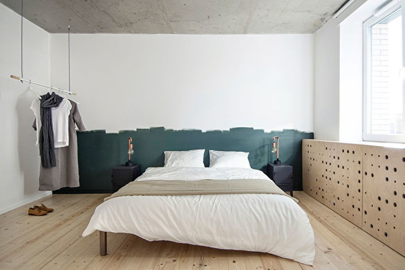 Interior design della camera da letto di stile di minimalismo - foto