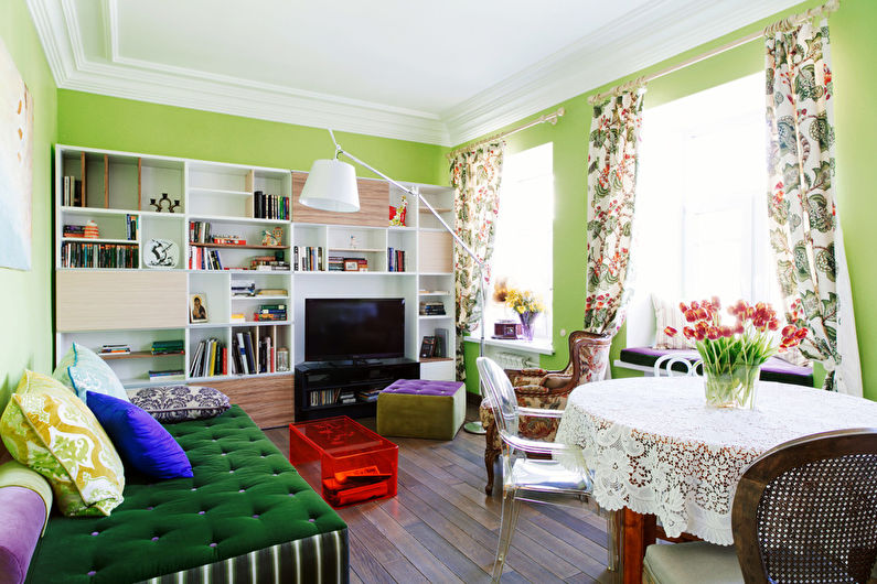 Green living room 17 sq.m. - Disenyo ng Panloob