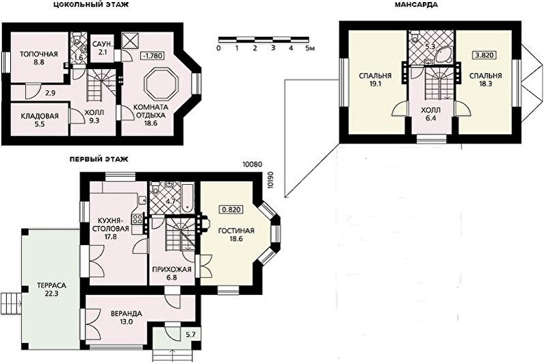 Casas de estilo chalet contemporáneo - Casa de una planta con ático y sótano