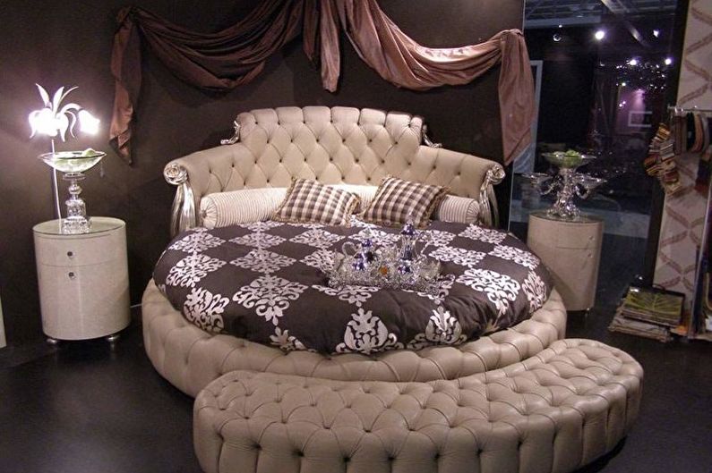 Types of round beds in the bedroom - Bed with headboard and sides