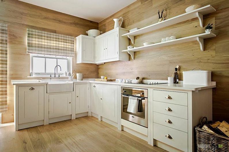 Paneles de pared para la cocina en tonos madera.