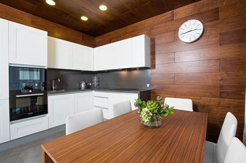 Paneles de pared para la cocina en tonos madera.