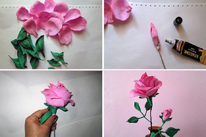 Rosa de bricolatge de foamiran - Rosa de pètals individuals