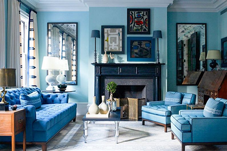 Com que cores o azul combina - Living Room Design