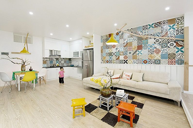 Tile patchwork in the interior of the living room