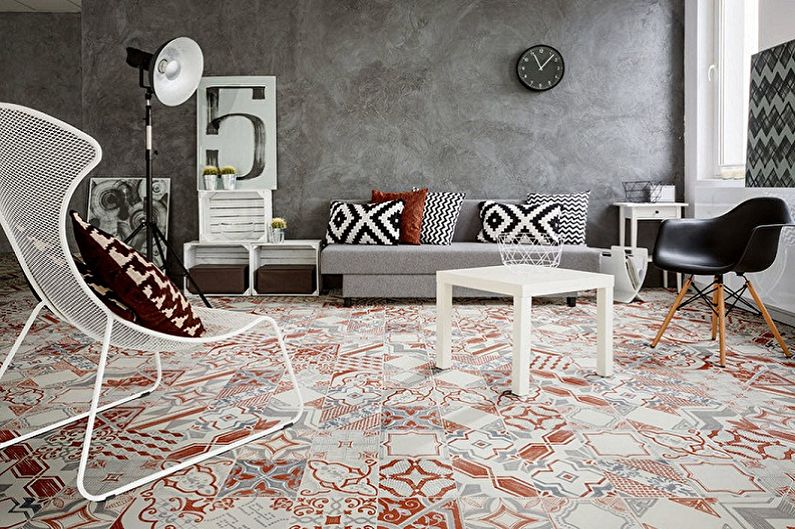 Tile patchwork in the interior of the living room