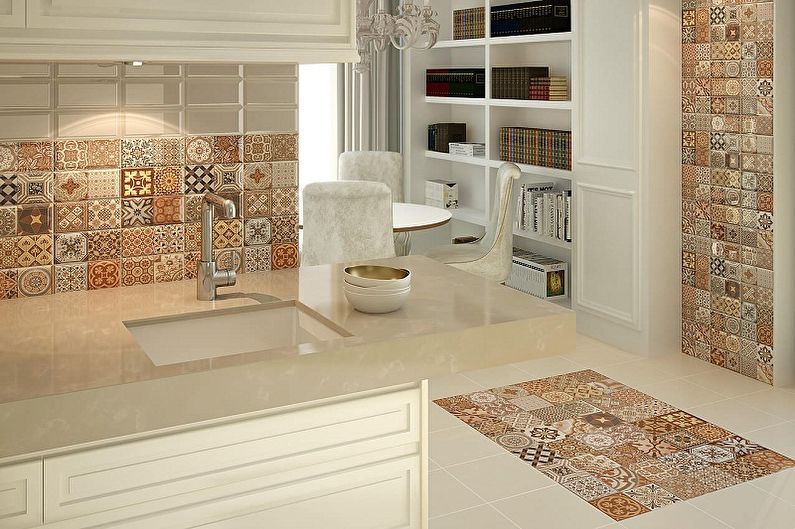 Patchwork tile in the interior of the kitchen